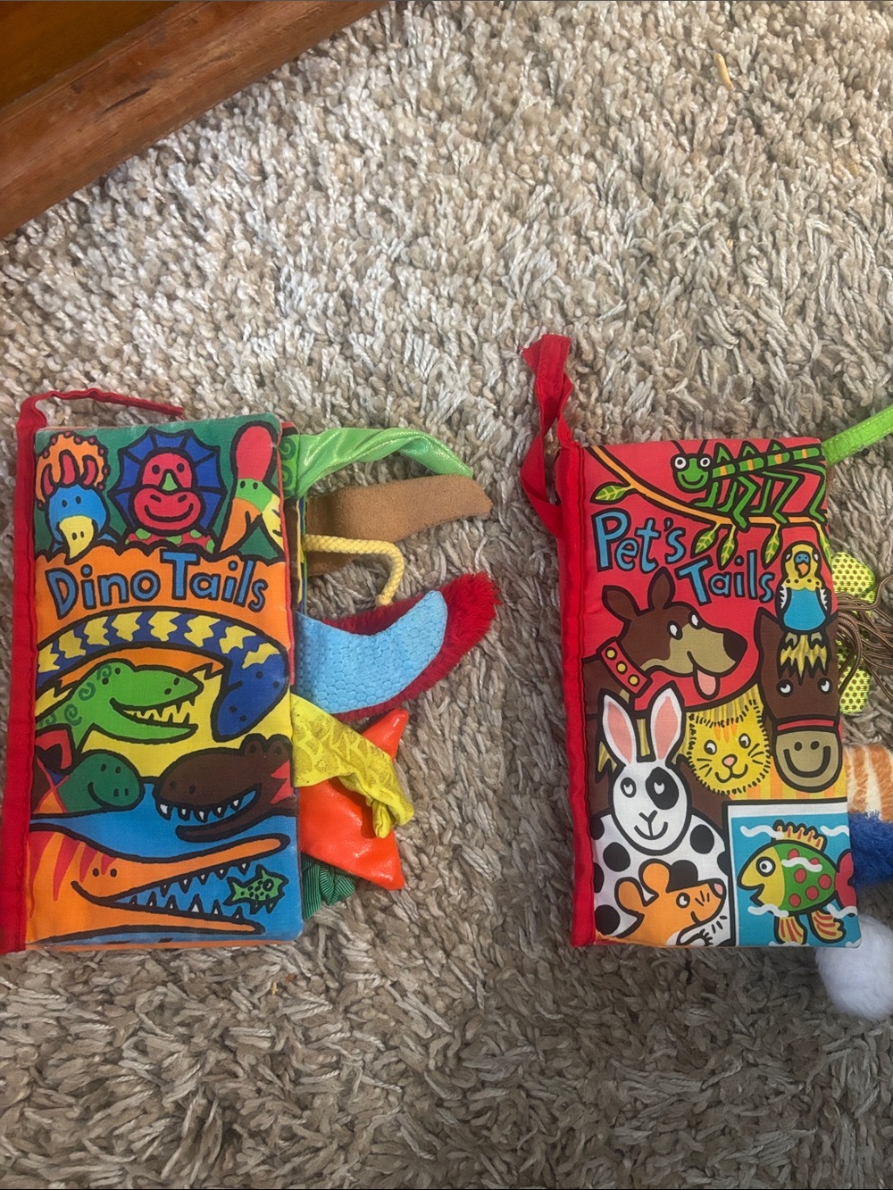 2 Jellycat Red Dino Tails & Pets Tails Soft Cloth Activity Books
